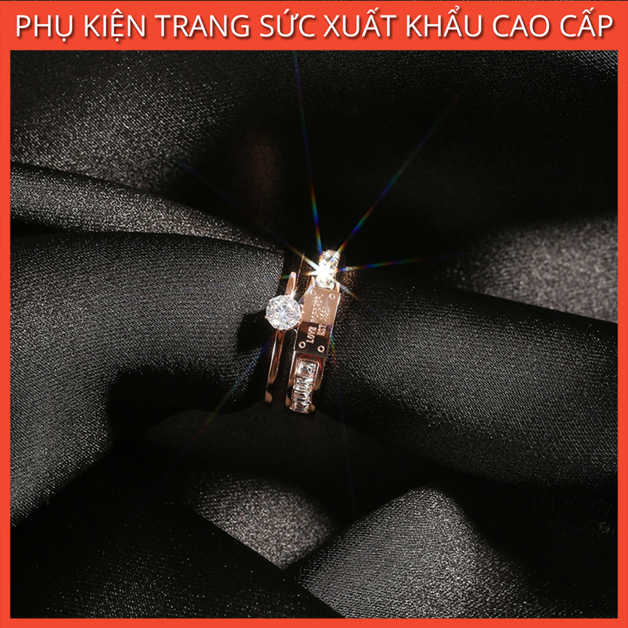 Nhẫn nữ đẹp, nhẫn titan ko đen mẫu mk đính đá