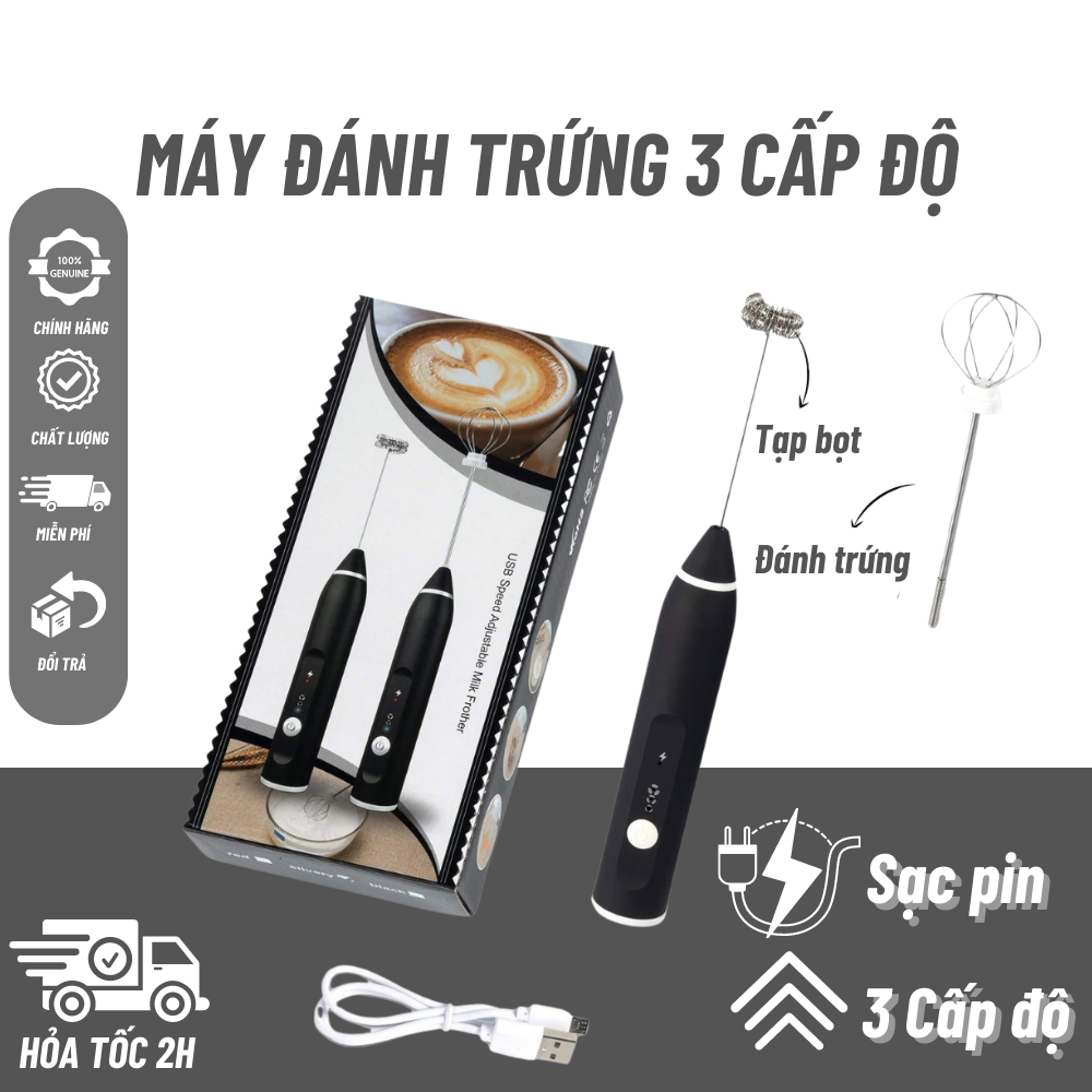 Máy Tạo Bọt Sữa Pha Cafe Chạy Pin Sạc 3 Cấp Độ Nhỏ Gọn Sang Trọng , Máy Đánh Trứng Tạo Bọt Cafe Làm Capuchino - Máy đánh trứng tạo bọt sạc usb dễ dàng sử dụng