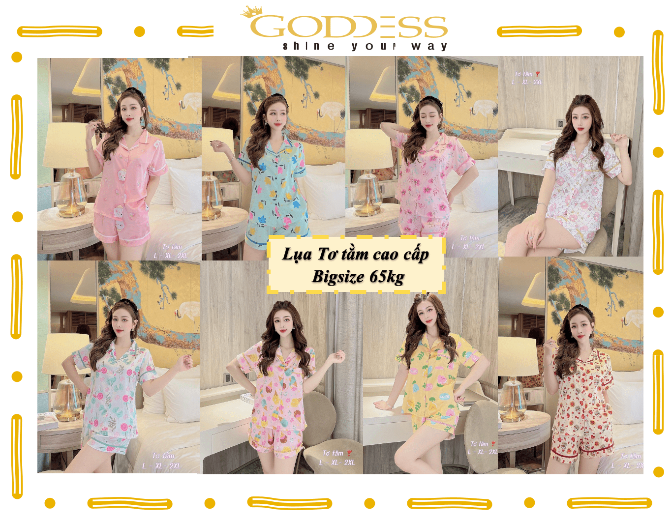 Bộ Pijama Lụa Tơ tằm - Đồ ngủ Pijama đùi hoạ tiết xinh xắn Bigsize 40-65kg mềm mịn mát lịm mặc cực thích