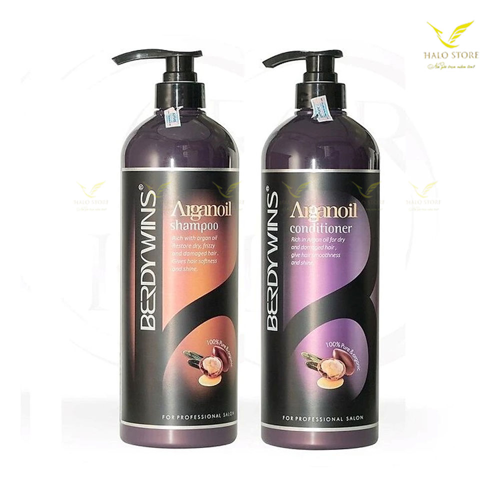Dầu Gội Dầu Xả BERDYWINS ARGAN OIL 1000MLx2 Phục Hồi Tóc Hư Tổn, Tái Tạo Sợi Tóc - Bộ Dầu Gội Cặp Siêu Mềm Mượt, Óng Ả