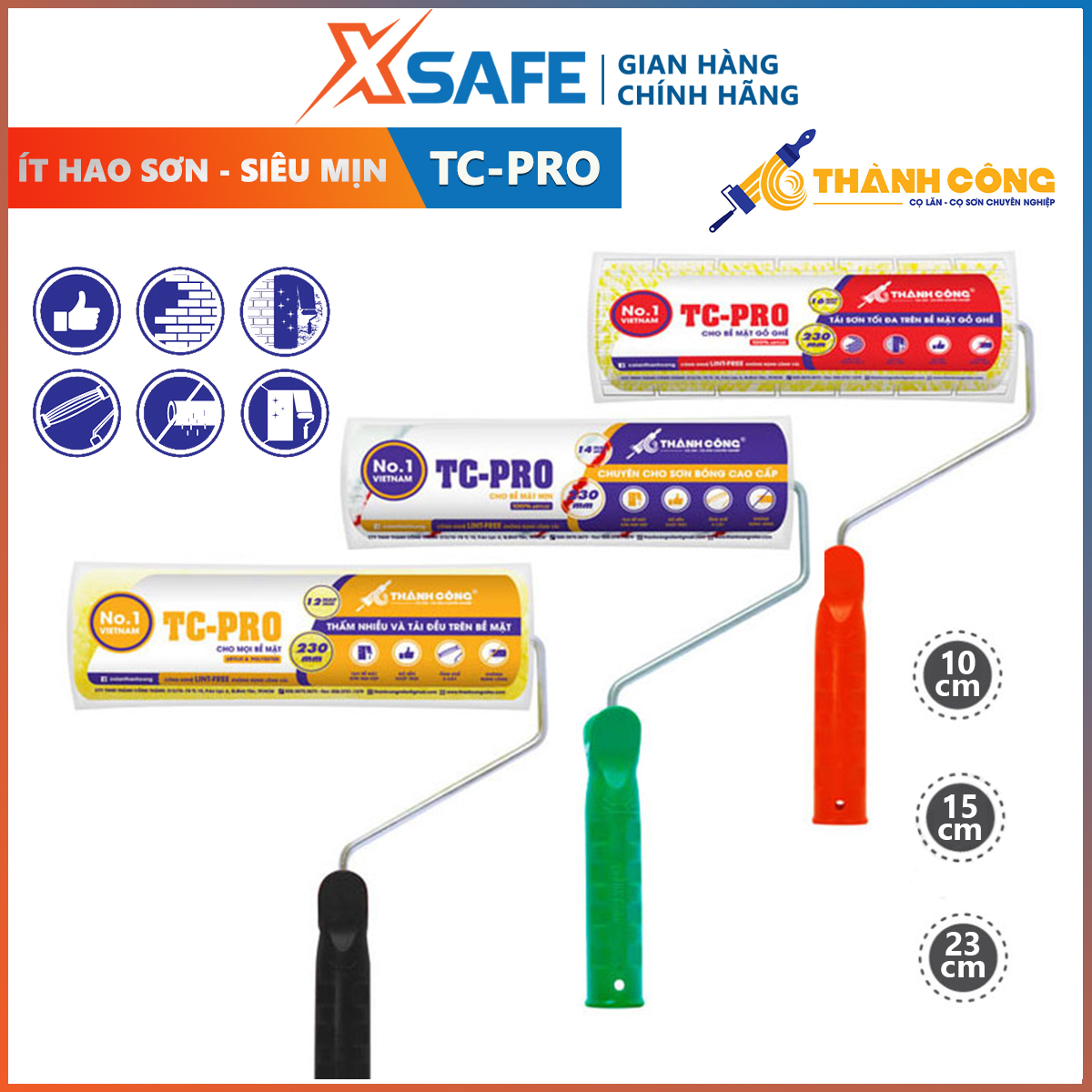 Cọ lăn sơn Thành Công TC-PRO con lăn sơn đa năng dùng cho mọi bề mặt, gồ ghề, sơn mịn, sơn bóng, sơn tường, ít hao sơn, thấm hút tốt, không rụng lông