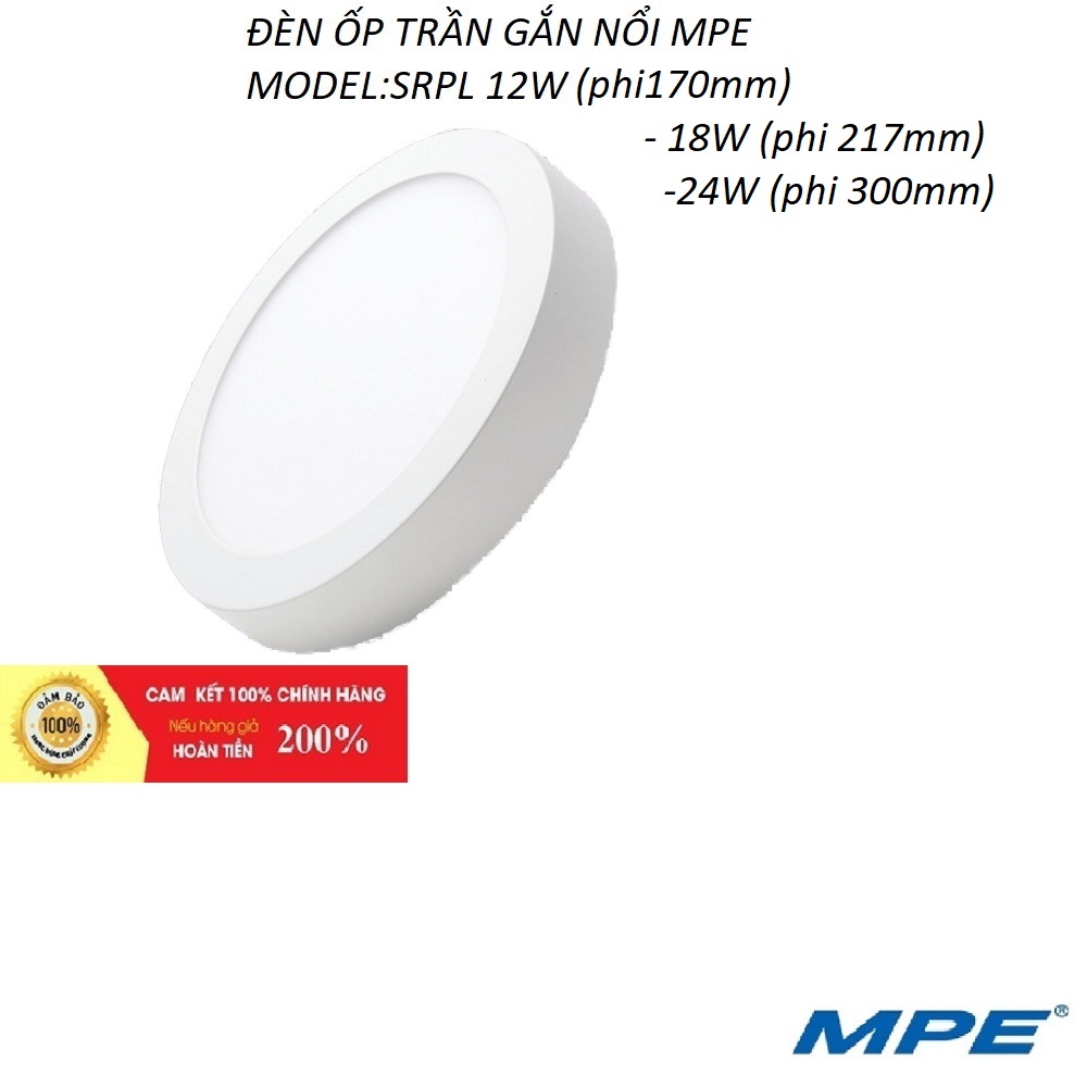 Đèn ốp trần gắn nổi 12W đèn ốp 18W, 24W chính hãng MPE