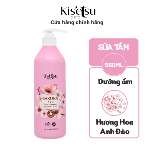 Sữa tắm dưỡng ẩm trắng da kisetsu chống lão hóa thơm tự nhiên mịn da - hương hoa anh đào - 950ml