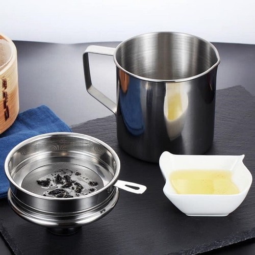 Bình, ca lọc cặn dầu ăn thừa bằng inox 304 không gỉ cao cấp 1,2l