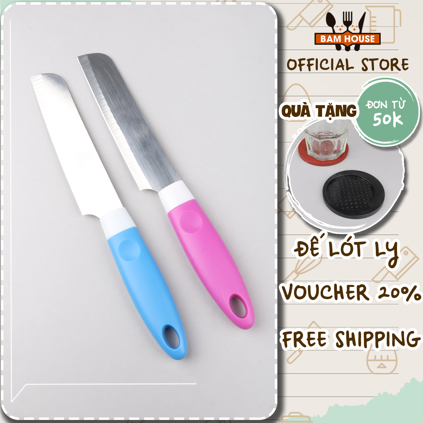 Dao gọt trái cây inox Bam House cán nhựa nhiều màu cao cấp DNM01 - Gia dụng bếp