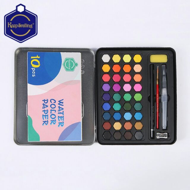 Bộ 36 màu nước dạng nén keep smilling kèm bút nước, giấy, bút chì, bút lông