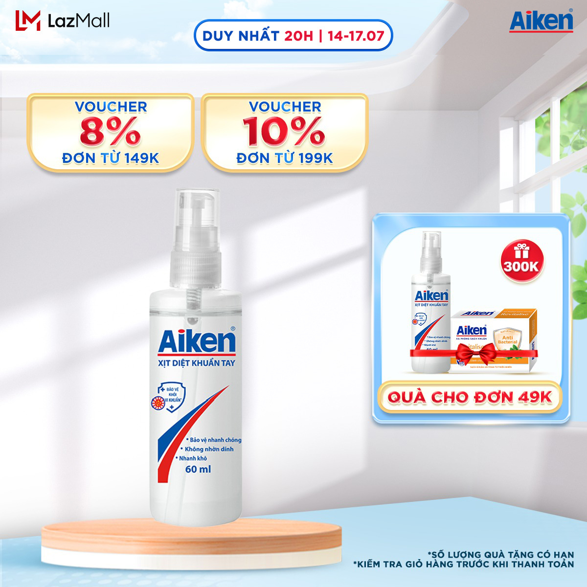 Aiken Xịt Diệt Khuẩn Tay Aiken 60ml
