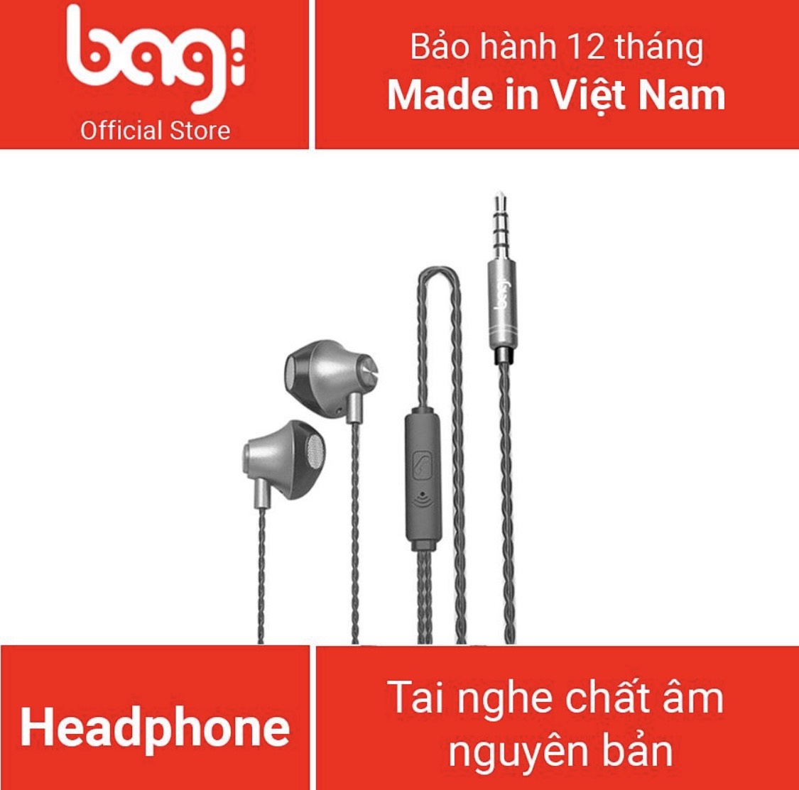 Tai nghe jack 3.5mmcó dây chất âm nguyên bản-bagi bm-m1
