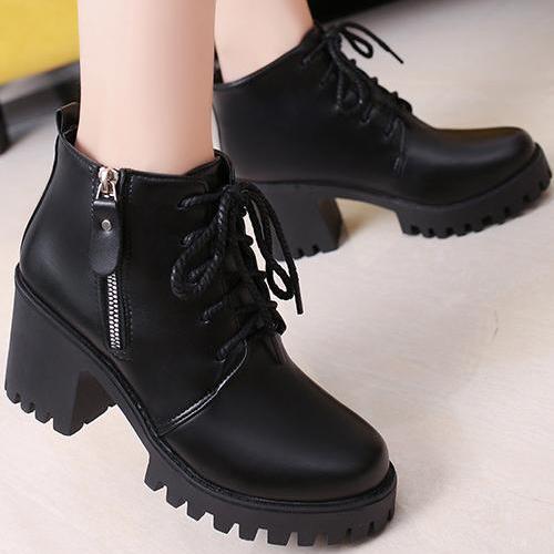 [HCM]Giày boot nữ cao cấp gót vuông cá tính cao 7cm B085