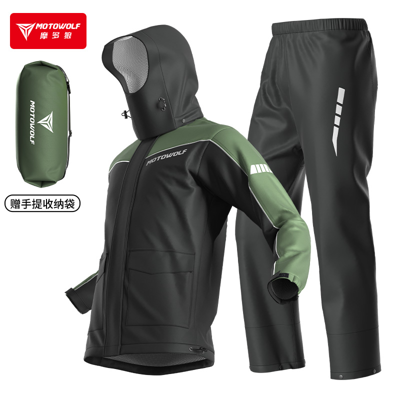 Áo mưa bộ motowolf mdl 0403b xanh rêu tích hợp bọc giày đi mưa - motowolf việt nam chính hãng