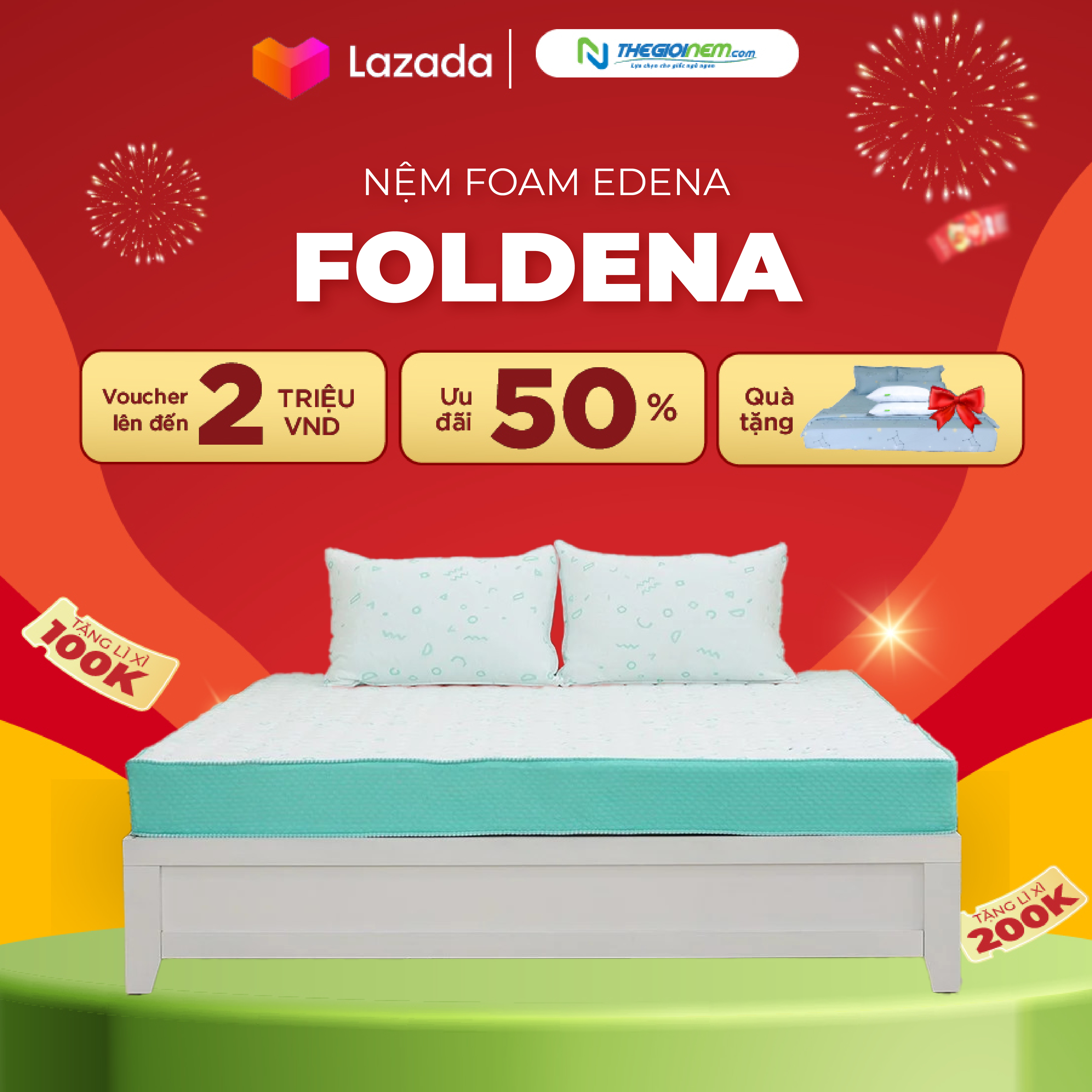 Nệm bông ép Edena Foldena - Độ cao 15cm