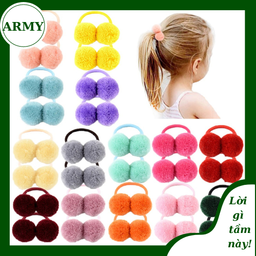 Set 2 dây cột tóc đính cục bông xinh xắn cho bé gái