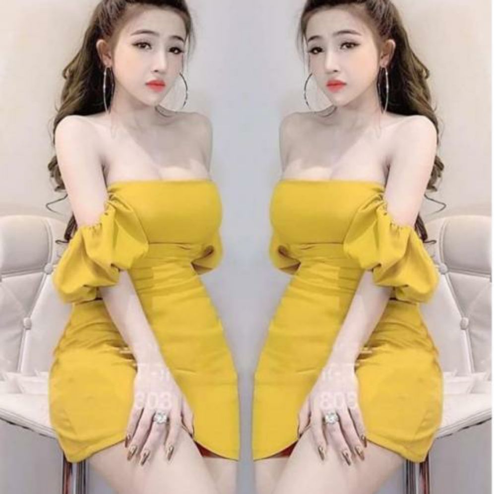 Đầm cúp bẹt vai tay rút bồng sexy