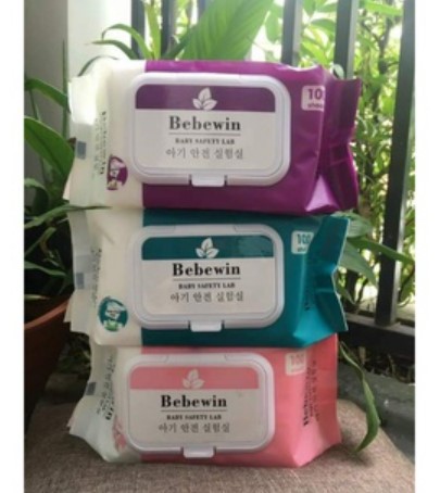 1 bịch khăn ướt Bebewin không mùi 100 tờ/bịch, khăn giấy ướt bebewin cao cấp, tặng khăn ướt babywipes 80g
