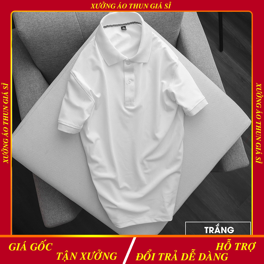 Áo thun có cổ nữ vải cá sấu thái màu trắng