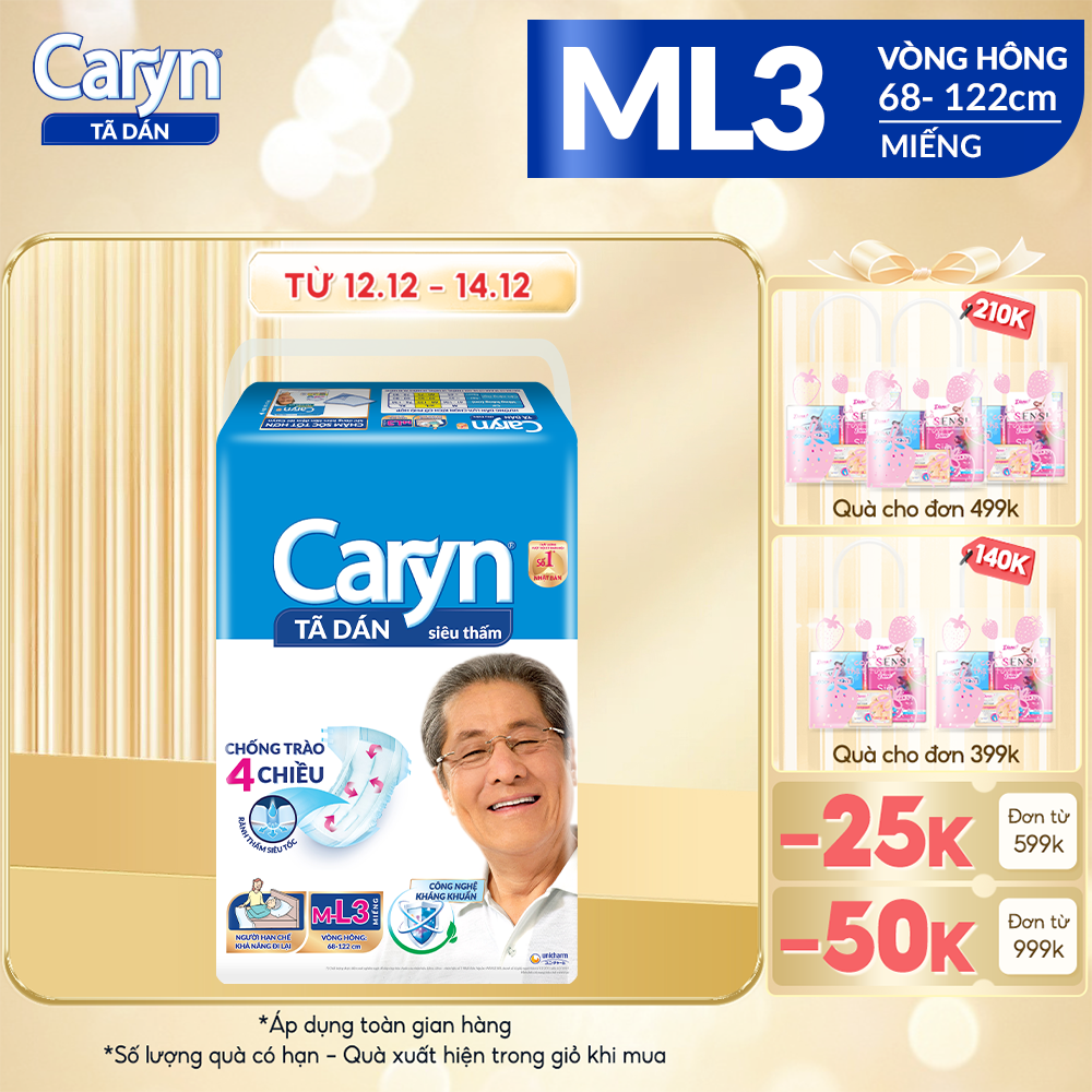 Tã Dán Caryn Siêu Thấm chống tràn size ML gói 3 miếng/6 miếng/9 Miếng Dành Cho Người Hạn Chế Khả Năng Vận Động