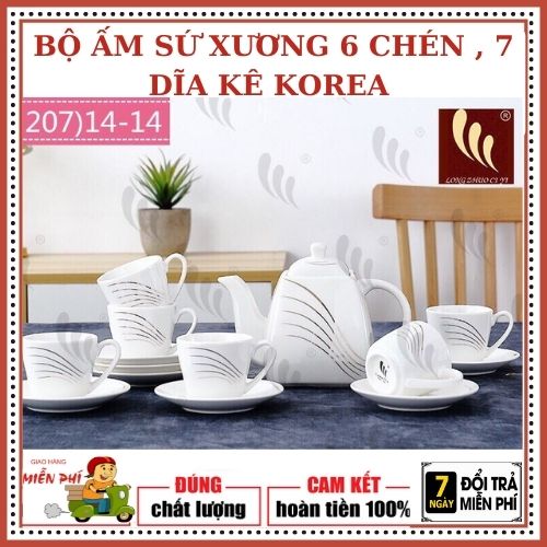 {Hàng hot] Bộ bình uống trà kèm 6 ly cao cấp - bộ ấm sứ xương 6 chén 7 đĩa kê korea.