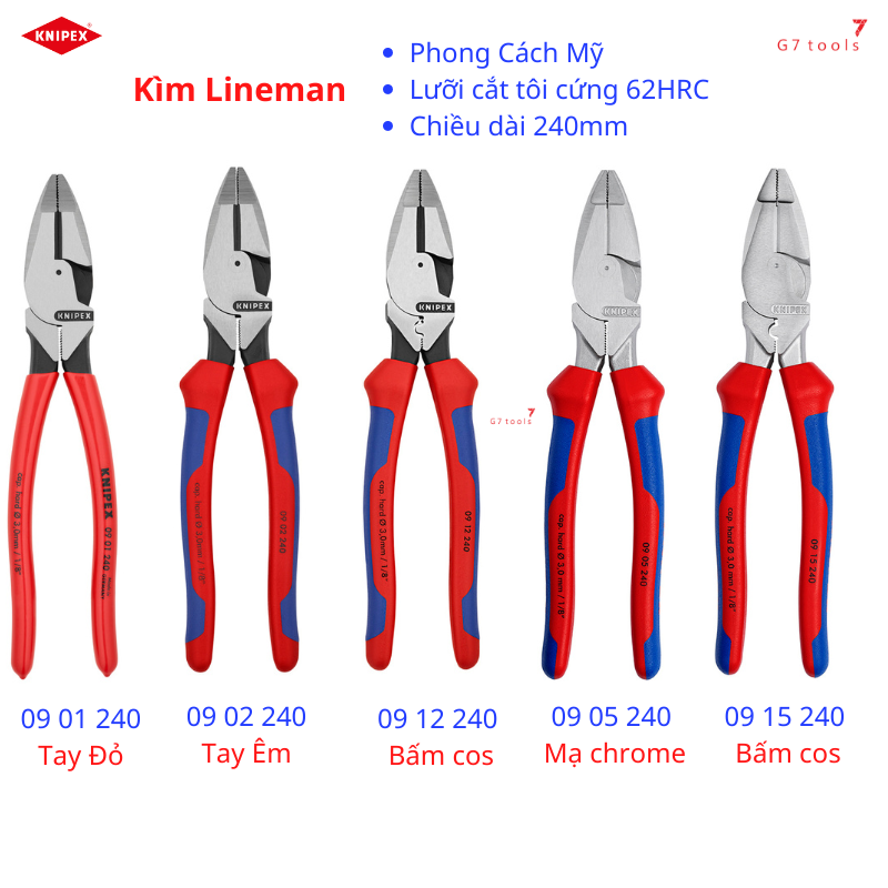 Kìm đa năng phong cách mỹ knipex lineman 09 01 240/ 09 02 240/ 09 12 240/ 09 05 240 và 09 15 240 chiều dài 240mm - sản xuất tại đức