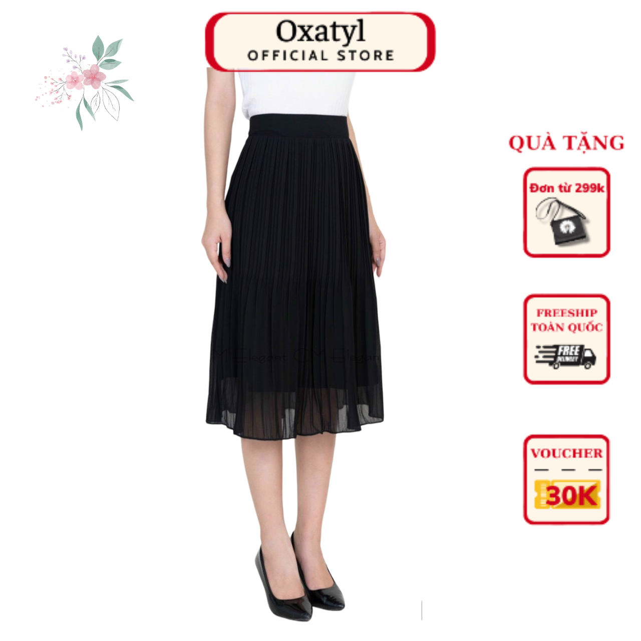 Chân váy von xếp ly dài qua gối Oxatyl CV85 dáng công sở thời trang