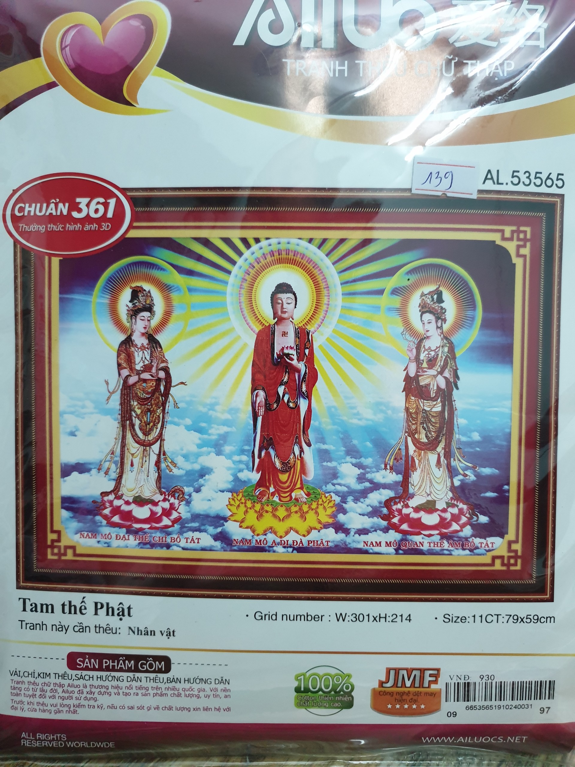 [HCM]Tranh thêu chữ thập Tam Thế Phật 53565 - kích thước 79 * 59