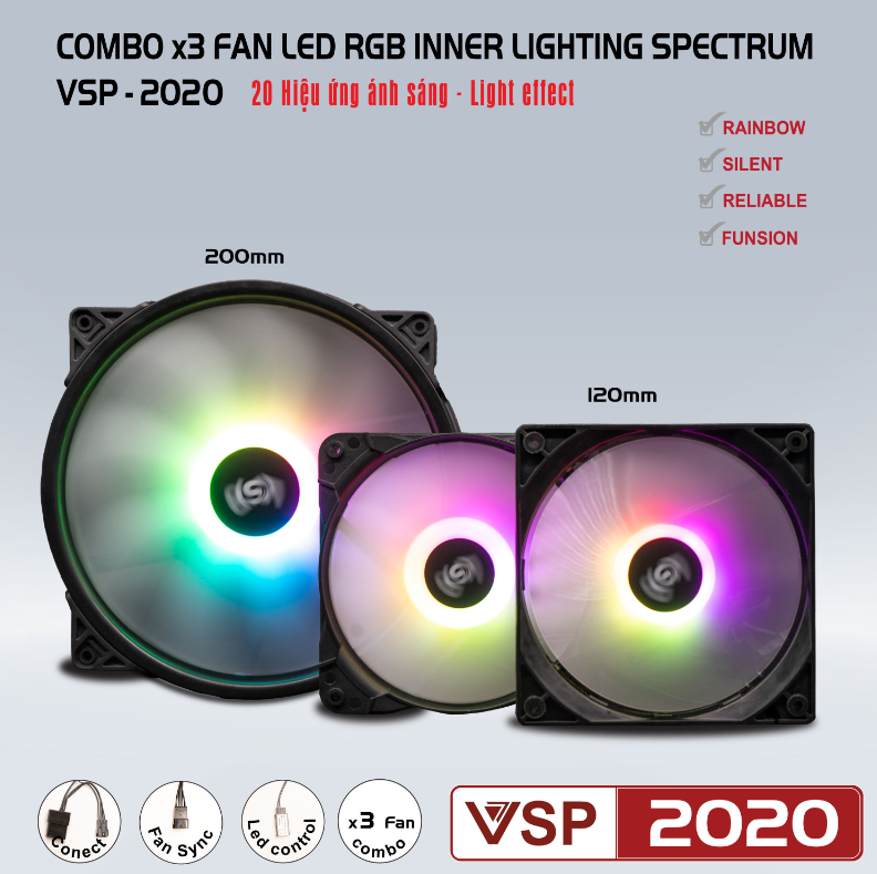 Bộ kit 3 fan led rgb vsp 2020
