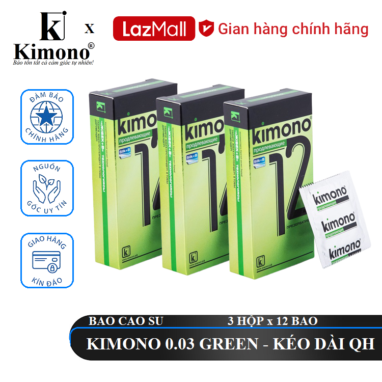 Bộ 3 hộp bao cao su kimono 0.03 green 12 bao - siêu mỏng