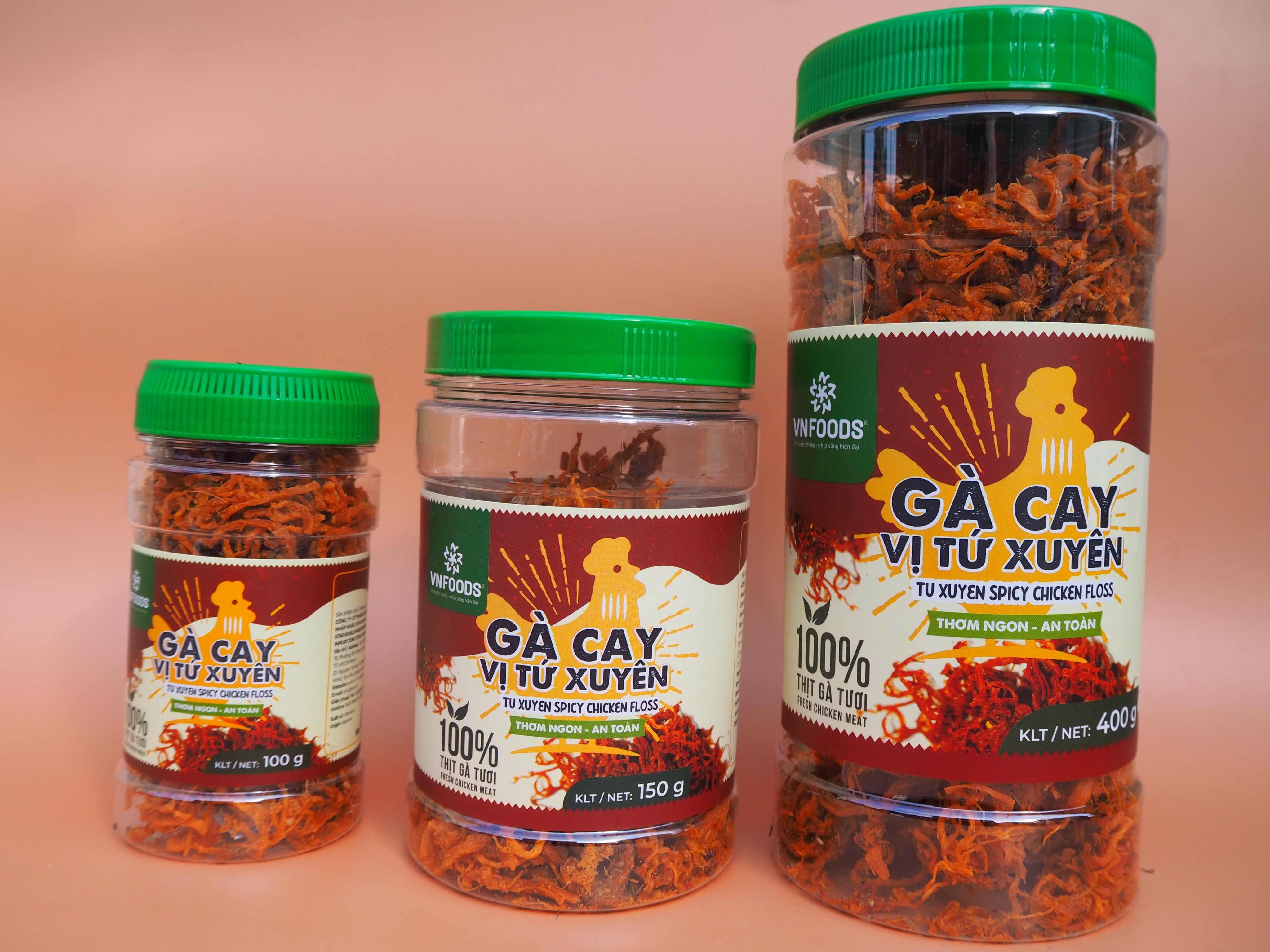 Gà xé/ Khô gà vị Tứ Xuyên VN-FOODS 150gram - dạng hũ