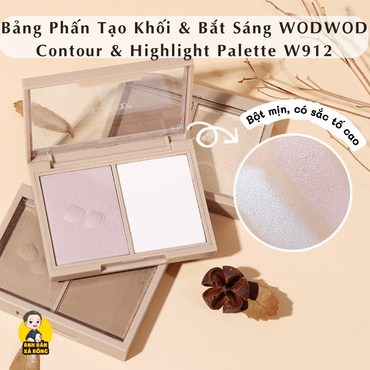 Bảng phấn tạo khối & bắt sáng wodwod contour & highlight palette w912