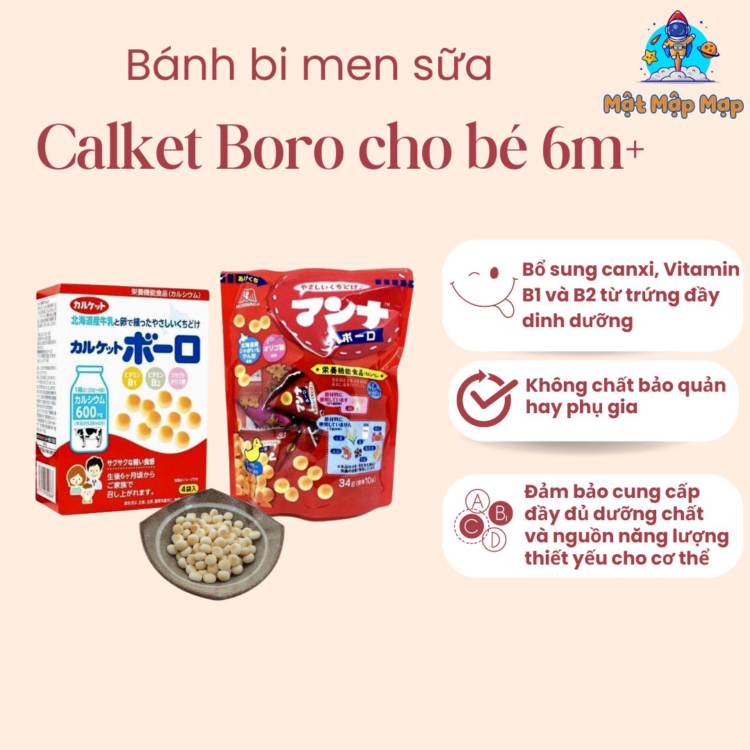 Bánh Bi Men Sữa Calket Boro 6m+ Hộp 80g Nhật Bản Cho Bé Ăn Dặm Với 4 gói x 20g Bổ Sung Canxi, Sắt, Xơ Giàu Sữa, Trứng