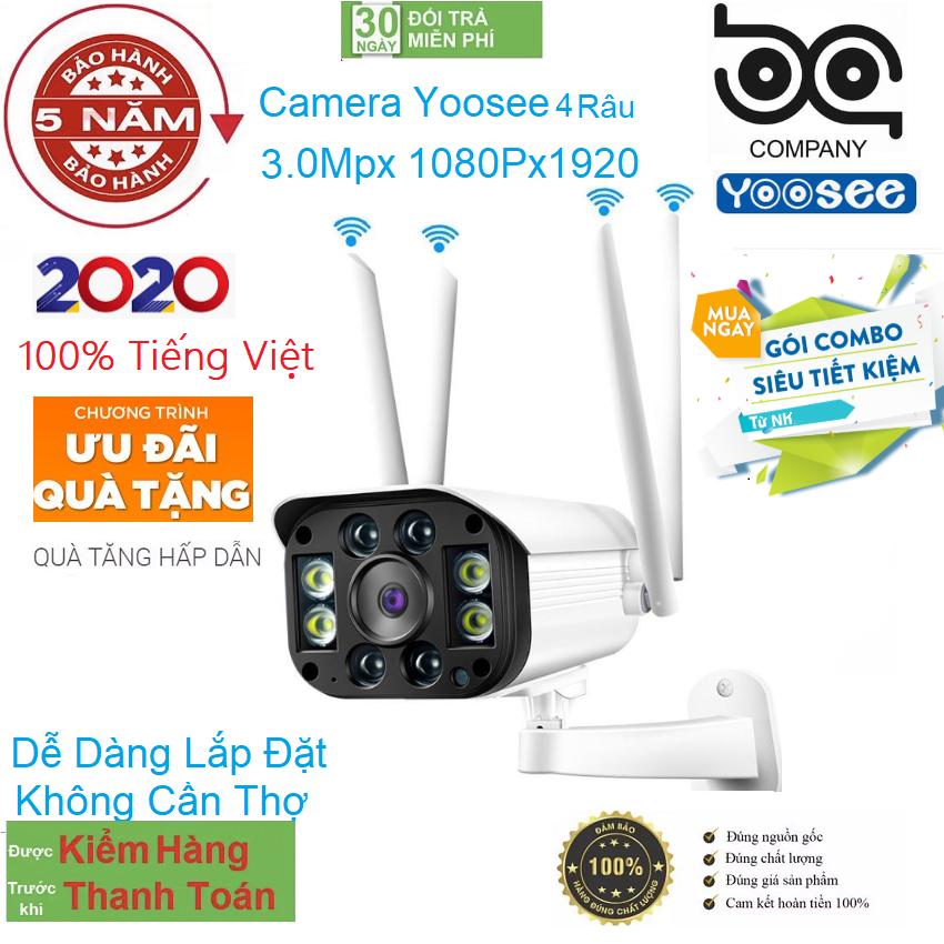 [CÓ MẦU BAN ĐÊM TÙY CHỌN THẺ NHƠ 128GB ] camera wifi 3.0 ngoài trời - trong nhà camera yoosee 4 Râu 3.0 Mpx full hd 1080p - hỗ trợ 4 đèn hồng ngoại và 4 đèn LED + kèm thẻ nhớ 128GB - NEW