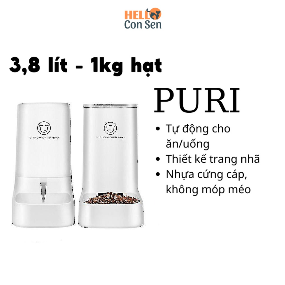 Máy ăn tự động chó mèo đựng thức ăn nước uống tự động puri cho thú cưng - bát ăn nước uống tự động chó mèo 3.8l máy uống nước cho ăn tự động helloconsen
