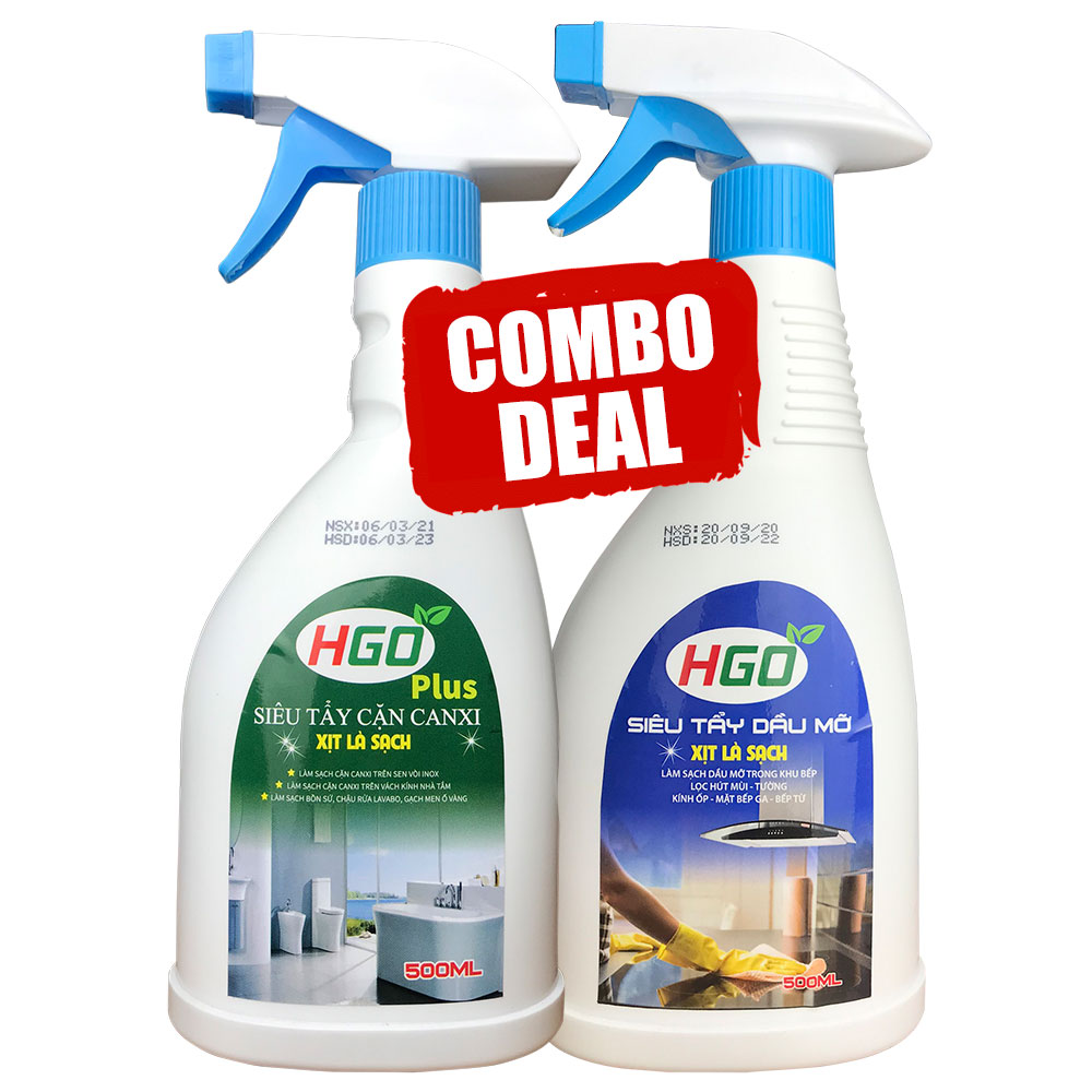 Tẩy cặn canxi nhà tắm + tẩy dầu mỡ nhà bếp HGO 500ml