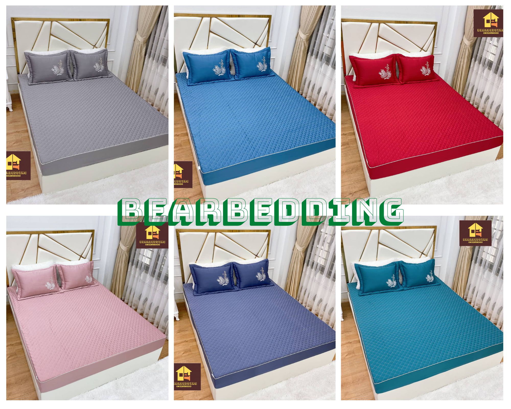 Bộ ga giường phi lụa trần bông-ga bo chun + 2 vỏ gối đầu 50x70-bearbedding