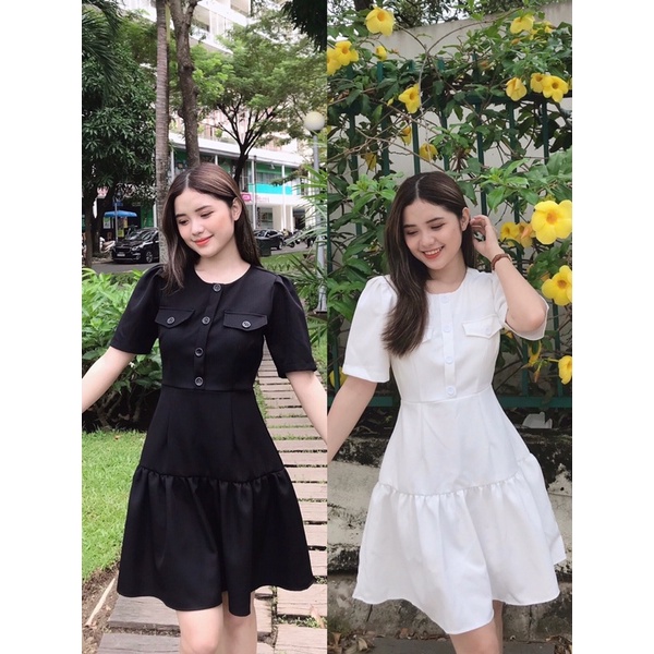 Đầm tiểu thư nút 2 tầng
