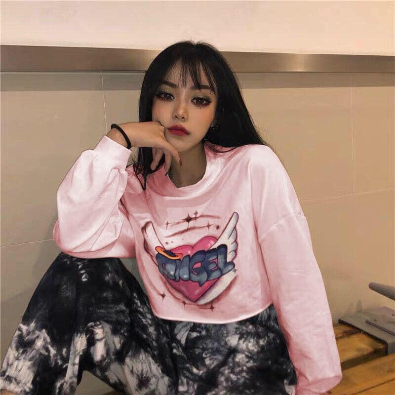 [HCM]Áo croptop nữ in hình TRÁI TIM ANGEL cực hot