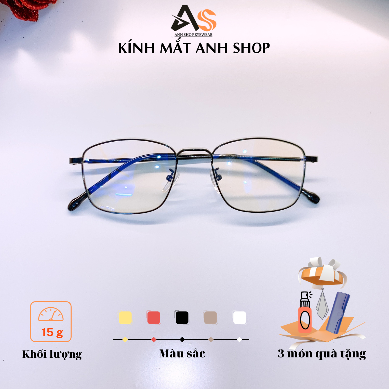 Kính vuông thời trang nam nữ kiểu gọng nhỏ gọn kim loại 8818A
