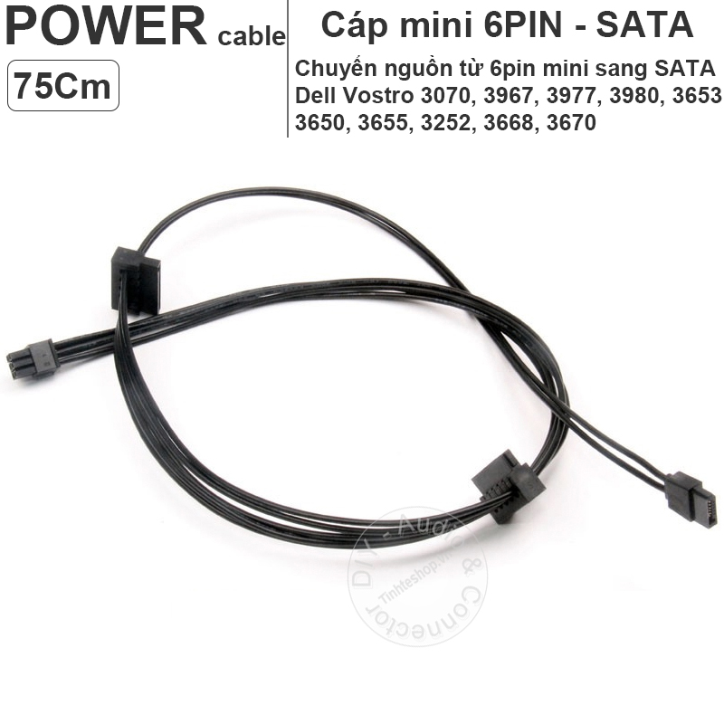 Dây nguồn mini 6pin ra 2 SATA + 1 cổng mini SATA ổ đĩa quang dành cho Dell Vostro 3070 3670 3967 3977 3980 75Cm