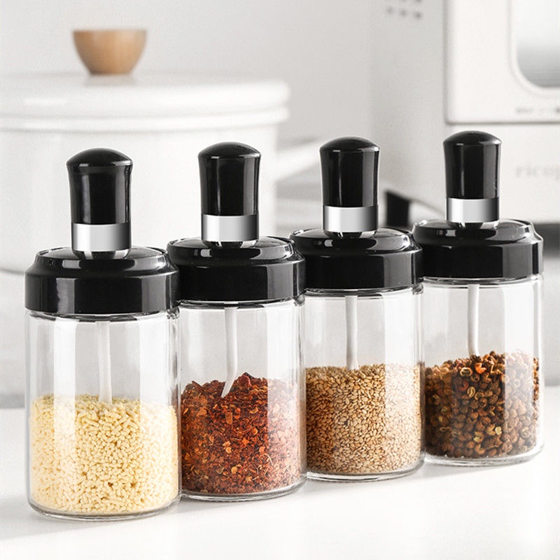 Hũ đựng gia vị thuỷ tinh kèm thìa cao cấp 250 ml, lọ đựng gia vị kèm muỗng, hũ đựng gia vị nhà bếp