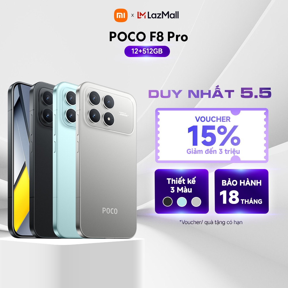 Điện thoại POCO F8 Pro 12+512GB | Màn POCO HyperRGB AMOLED 6.59" 120Hz | Snapdragon 8 Elite | Pin 6210mAh