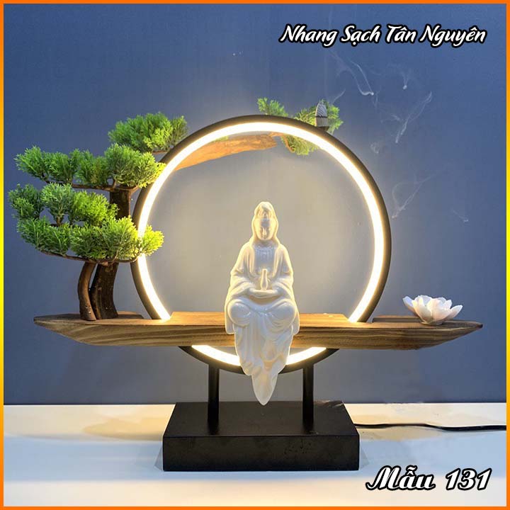 Thác khói trầm hương, thác khói phật, tháp khói Quan Âm tự tại kèm đèn LED size lớn