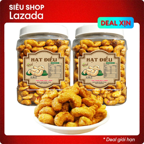 2 HŨ HẠT ĐIỀU NGUYÊN SẤY GIÒN TỎI ỚT LOẠI NGON HIỆU TPS