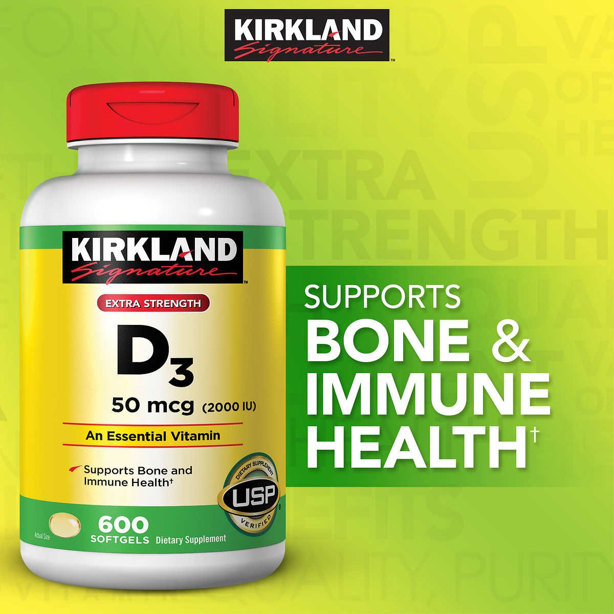 [HCM]Viên uống Kirkland Signature Vitamin D3 2000 IU 600 Softgels