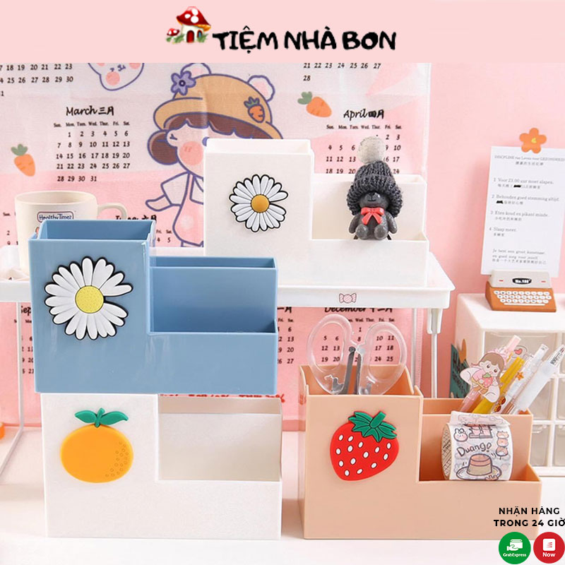 Ống đựng bút đa năng để bàn 3 ngăn, Khay kệ đa năng đựng bút dụng cụ học tập tiện dụng