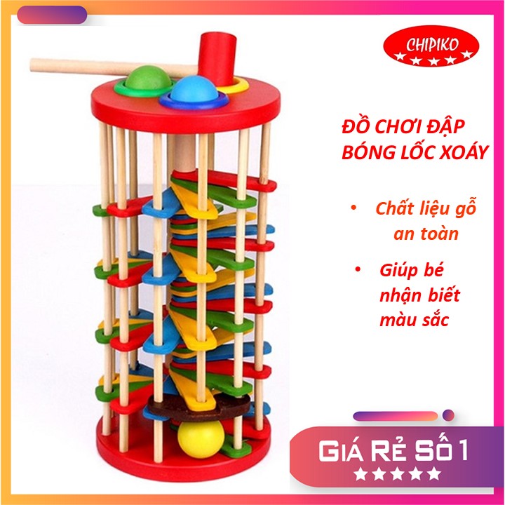 Đồ chơi gỗ đập bóng lốc xoáy đa sắc màu, đập bóng gỗ, đồ chơi đập bóng, đập bóng thang cuốn
