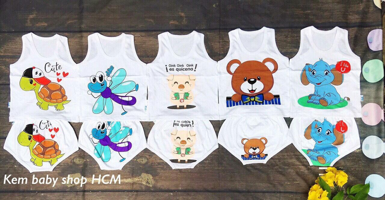 Sét 5 bộ chíp cotton hoạt hình cho bé
