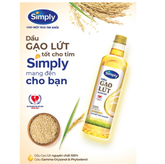 Dầu ăn simply gạo lứt chai 1 lít