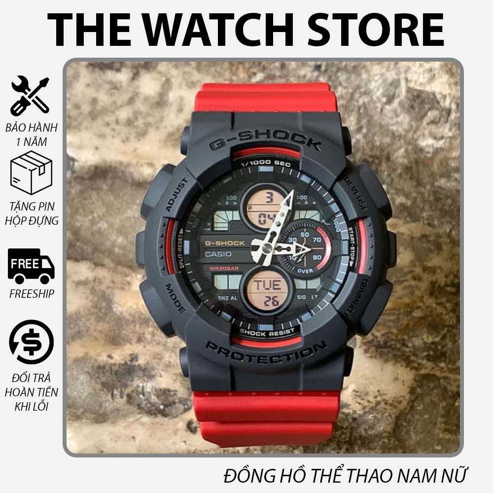 Đồng hồ Casio G-Shock Nam GA-140 Đỏ Xám được trang bị lớp chống từ đạt chuẩn ISO764 - Chống nước 200M,Tặng kèm pin dự phòng, Bảo hành 12 tháng