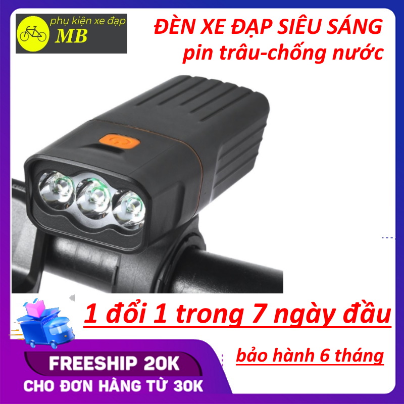 đèn pin siêu sáng cầm tay-đèn xe đạp siêu sáng-đèn pin xe đạp chống nước pin lâu sạc usb 3 mắt led cao cấp tích hợp sạc dự phòng độ sáng 1000lumen bảo hành 6 tháng