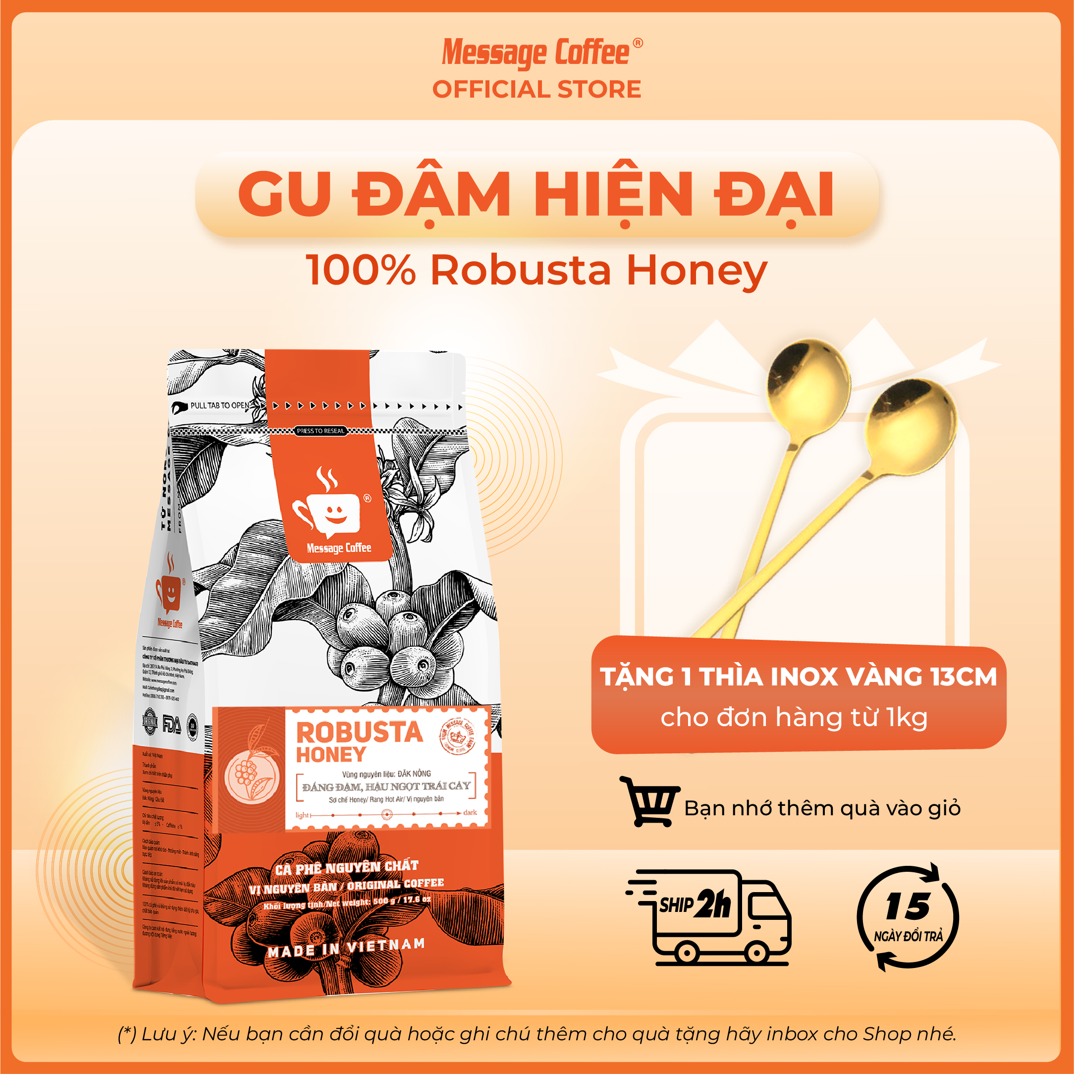 Cà phê ROBUSTA HONEY nguyên chất rang mộc cafe bột xay sẵn pha phin, pha máy vị đắng đầm - hậu vị ngọt - thơm nồng từ Message Coffee