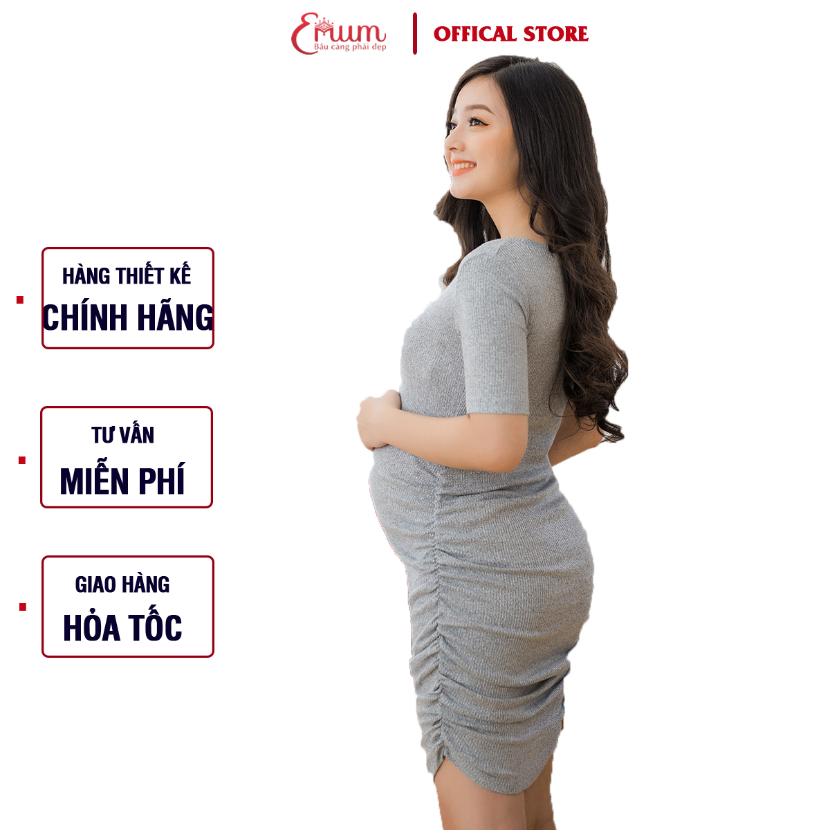 Đầm body cho bà bầu thun len co giãn thoải mái Emum